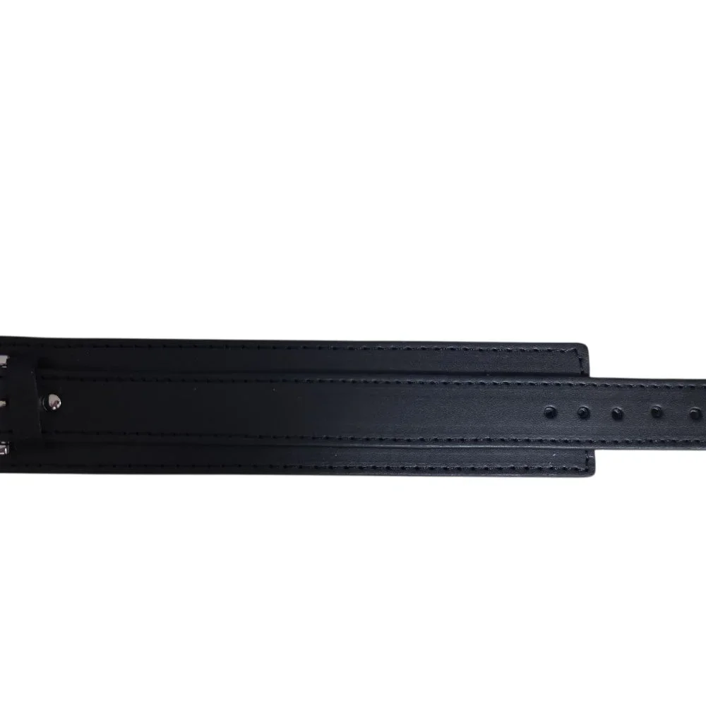 Svart läderarmband med dubbelsöm – Justerbart spänne - Bild 3