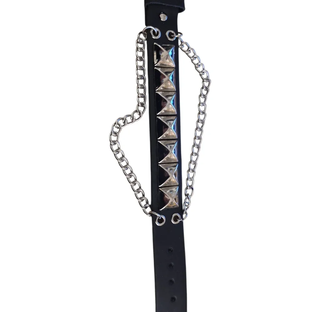 Läderarmband med Fyrkantiga Nitar och Kedja - Bild 2