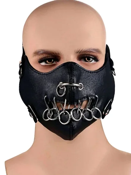 Svart ansiktsmask i konstläder med O-ringar & stavar (justerbar) - Bild 1