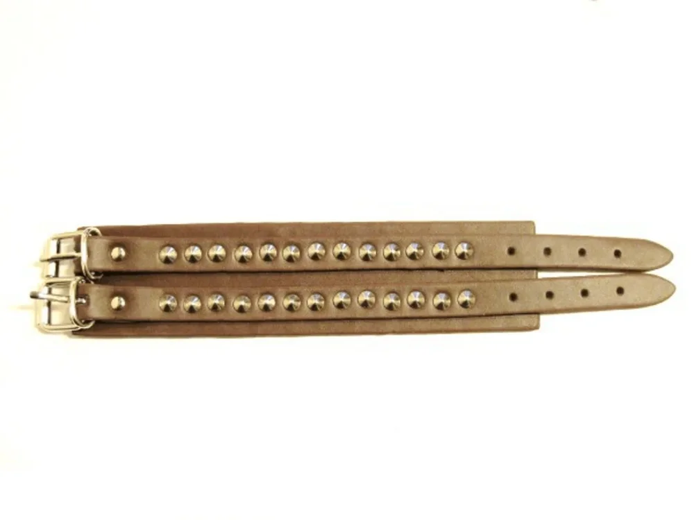 Brun läderarmband med runda nitar - 2 rad - Bild 2