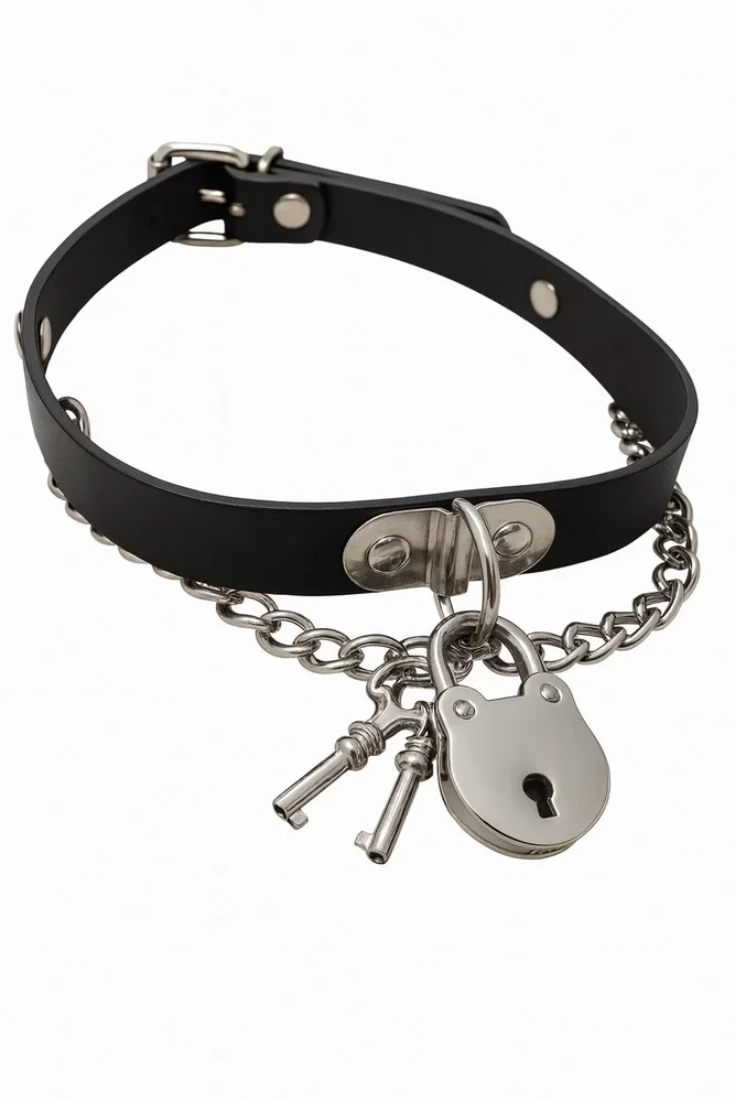 Svart choker med kedja och hänglås - Bild 2