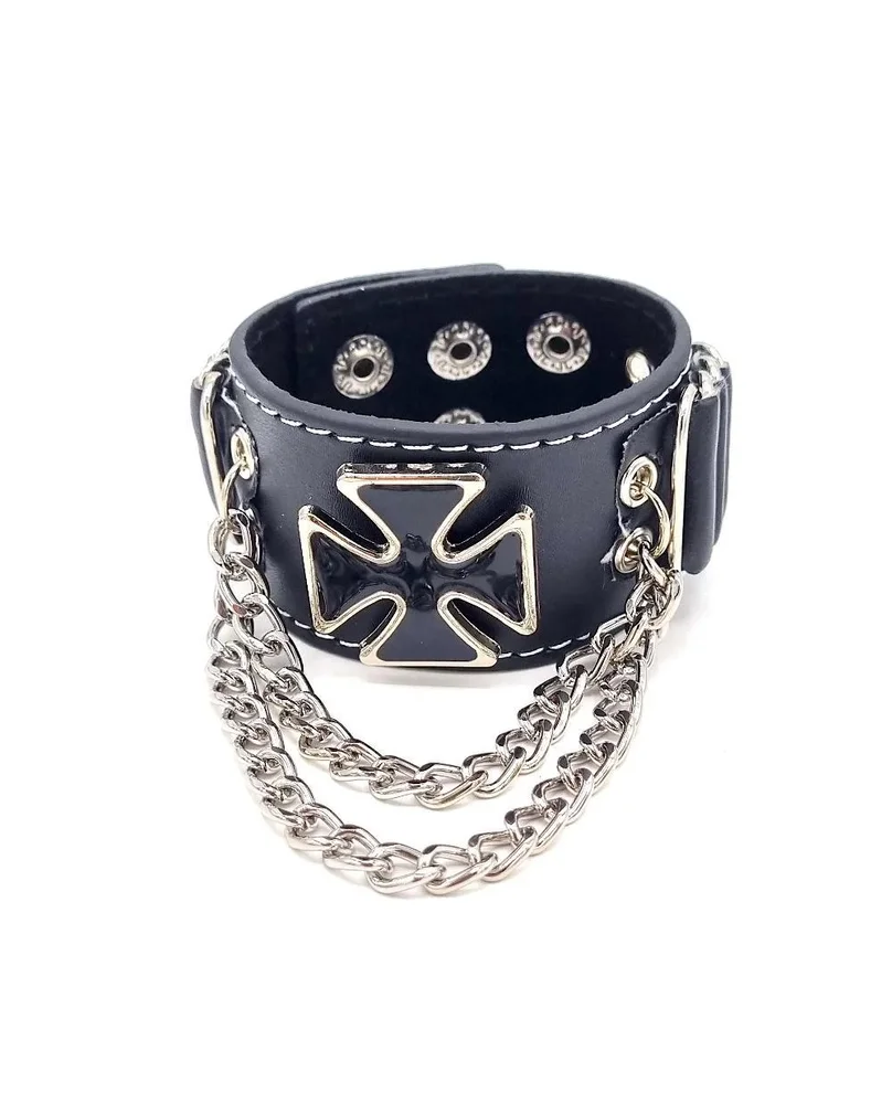 Svart armband med malteserkors och kedjor - Bild 1