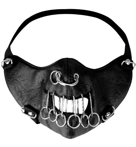 Svart ansiktsmask i konstläder med O-ringar & stavar (justerbar) - Bild 2