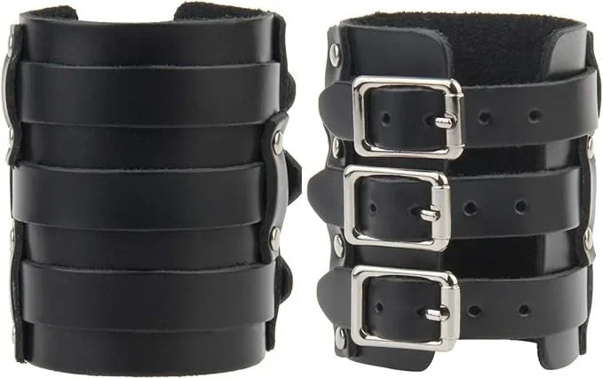 Svarta läderarmband med tre spännen – justerbar - Bild 1