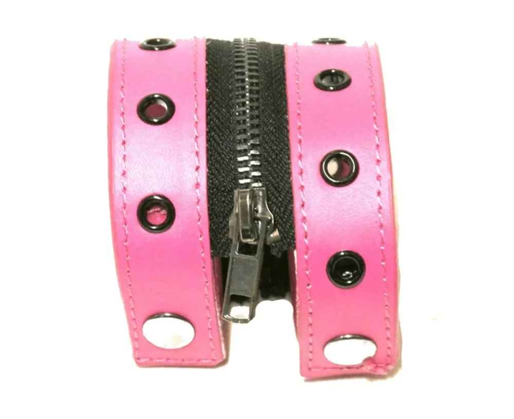 Rosa Läderarmband med dragkedja - Bild 2