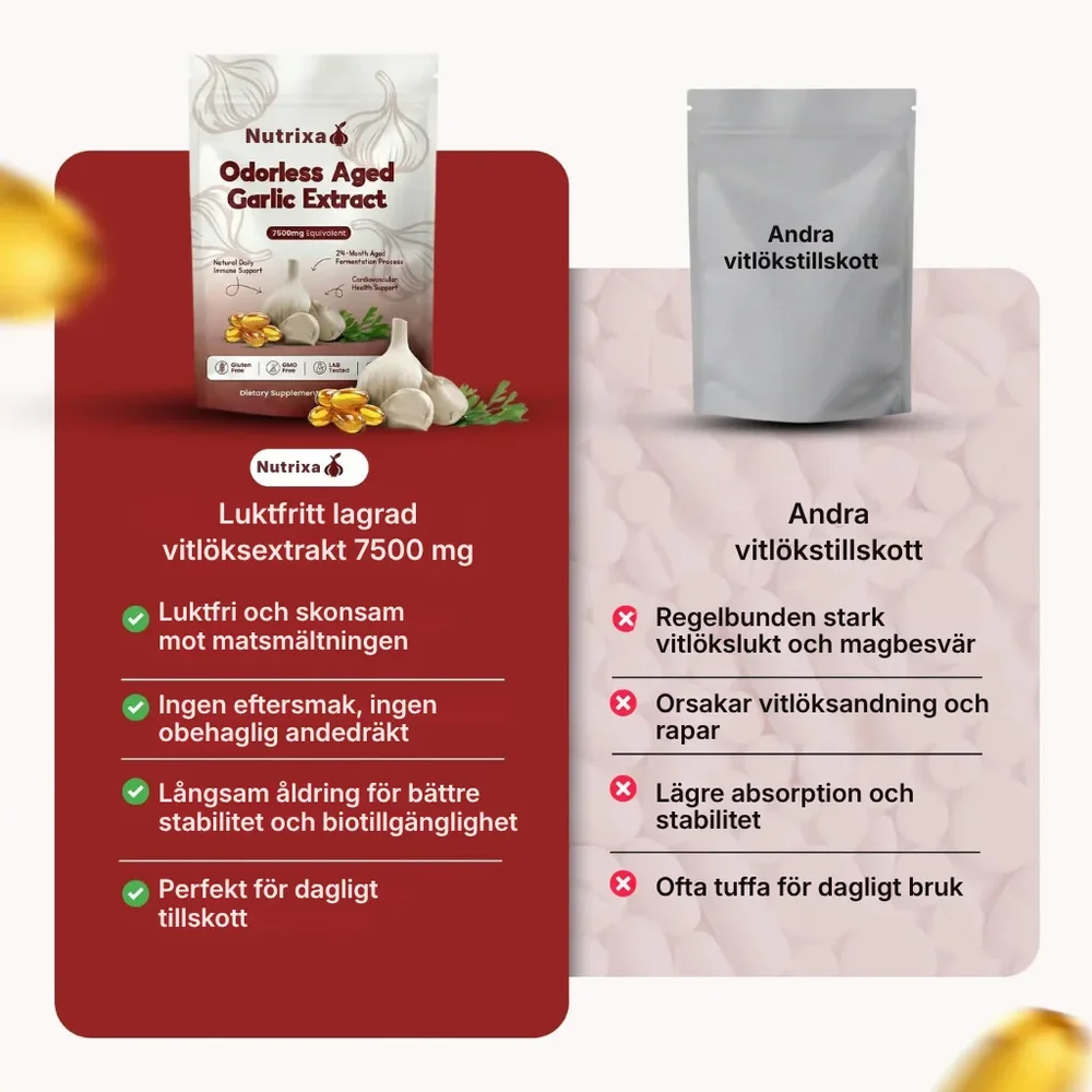 Nutrixa® | Extrakt av lagrad vitlök – 7500 mg luktfria mjuka kapslar - Bild 2
