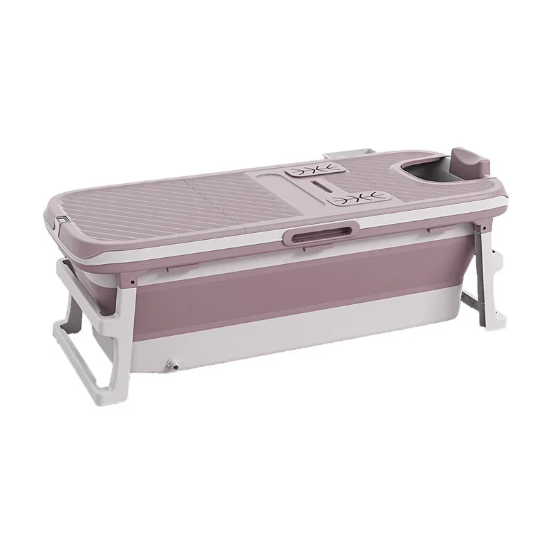 Vikbar badbalja för vuxna med lock och fotmassage XL - 149cm / pink / rosa - Bild 1