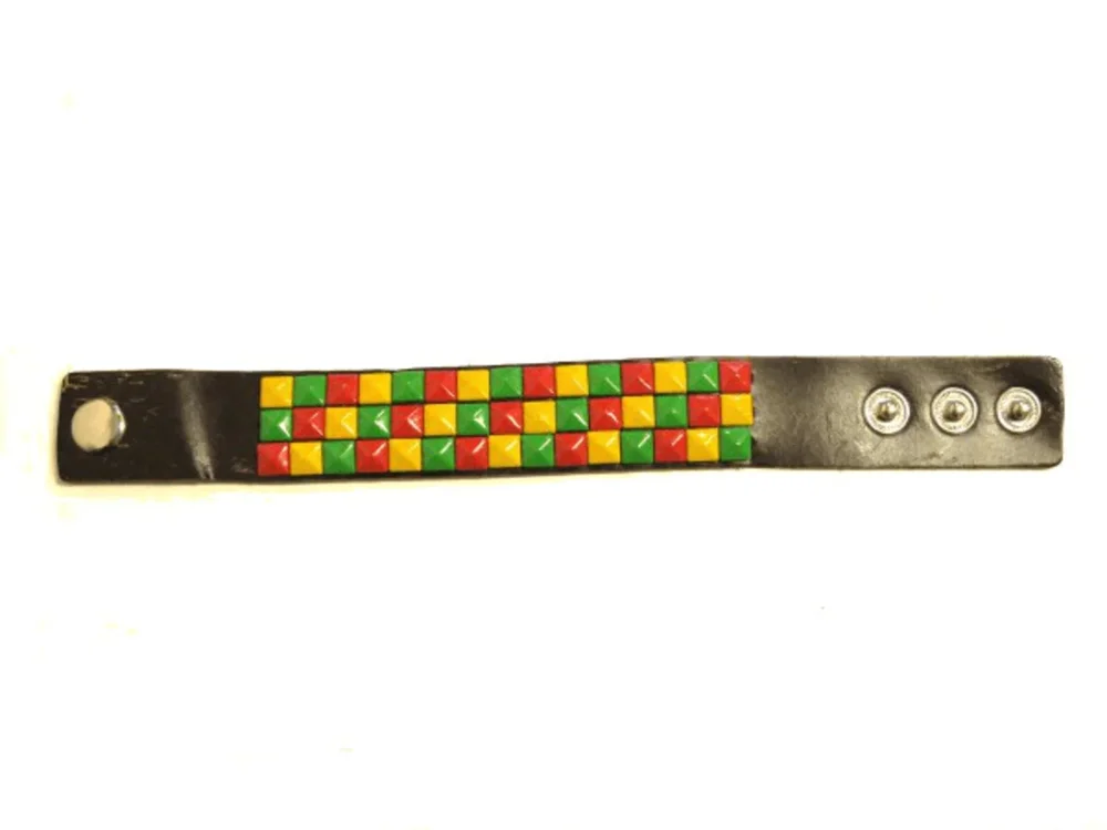 Rasta läderarmband med spetsnitar - 3 rad - Bild 2