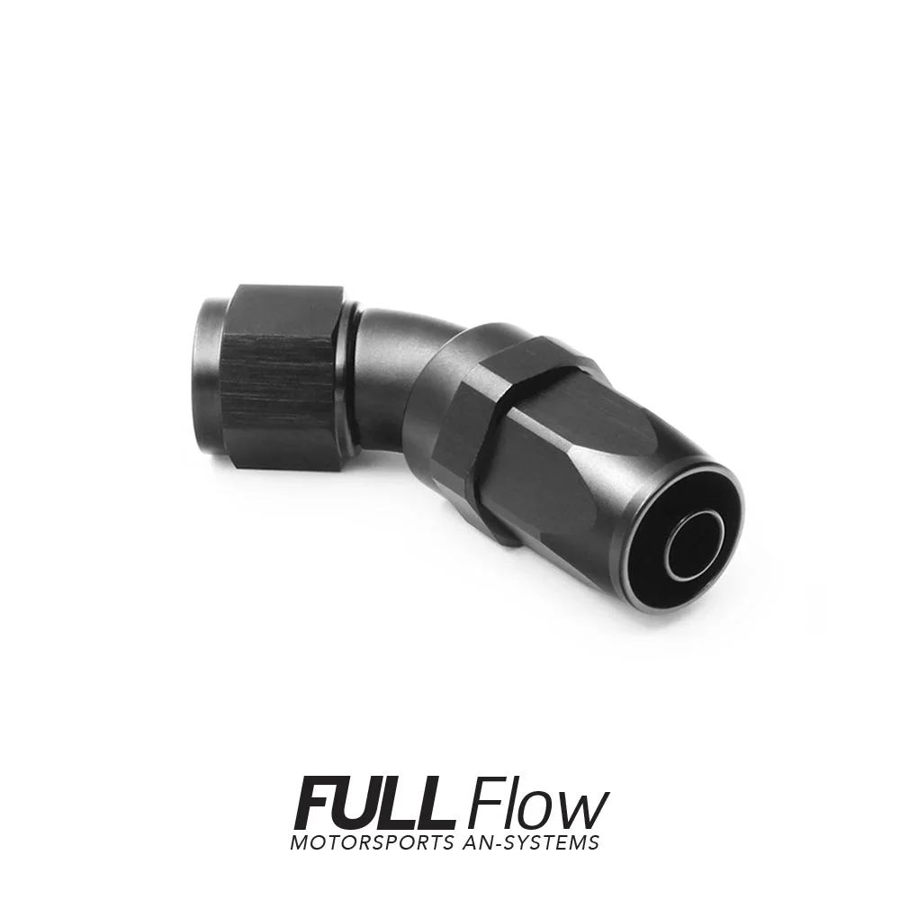 Full Flow AN Hose End Fitting 45 Degree AN-6 Full Flow AN Hose End Fitting 45 Degree AN-6