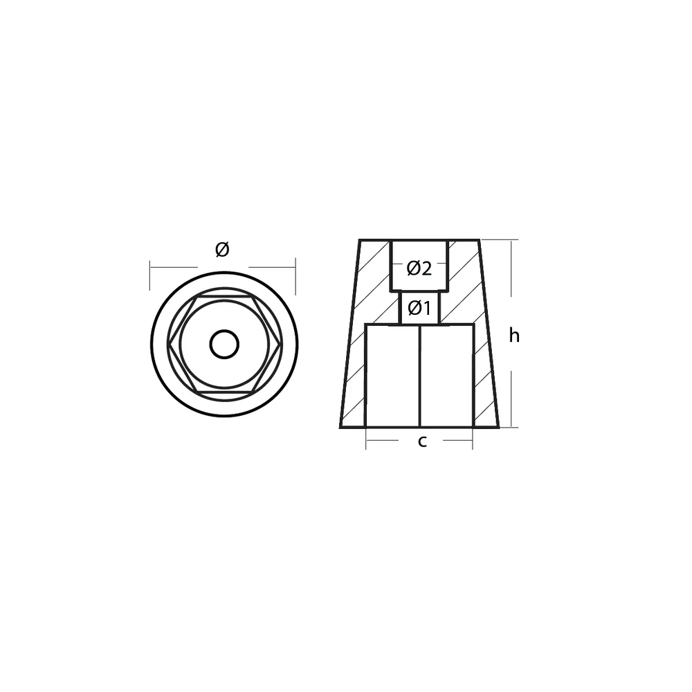 Zinkanod  propeller, hexagonal, för 35mm/1,38in axel, 0.350KG/0,77 LB - Bild 2
