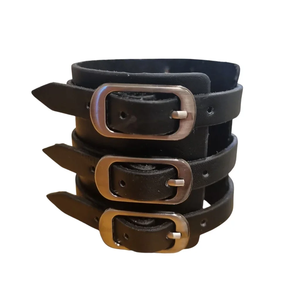 Svart armband med tre spännen - Bild 2