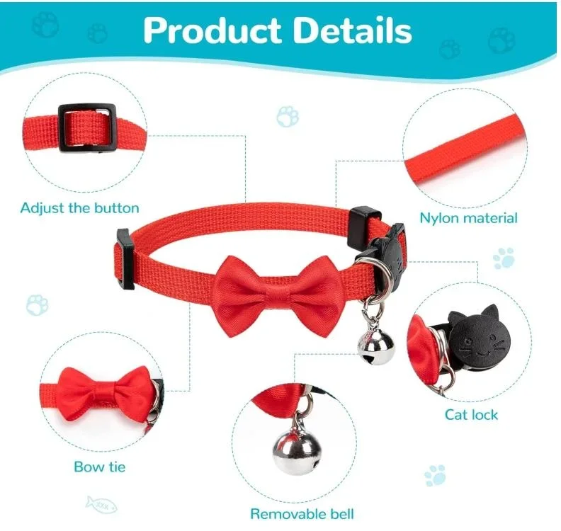 Röd Söta Katt-Halsband med Fluga och Bjällra - Justerbara och Bekväma - Bild 3