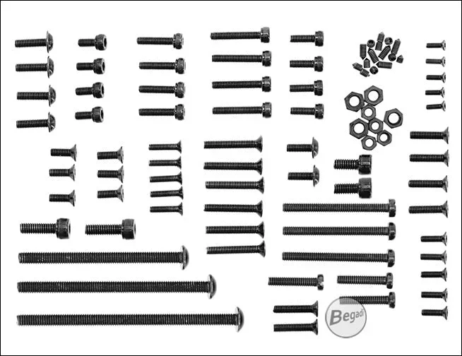 91-dels Begadi skruesæt (sort) til softguns af alle typer (Semi AEG, GBB, HPA, fjederdrevne) – assorteret pakning 91-dels Begadi skruesæt (sort) til softguns af alle typer (Semi AEG, GBB, HPA, fjederdrevne) – assorteret pakning