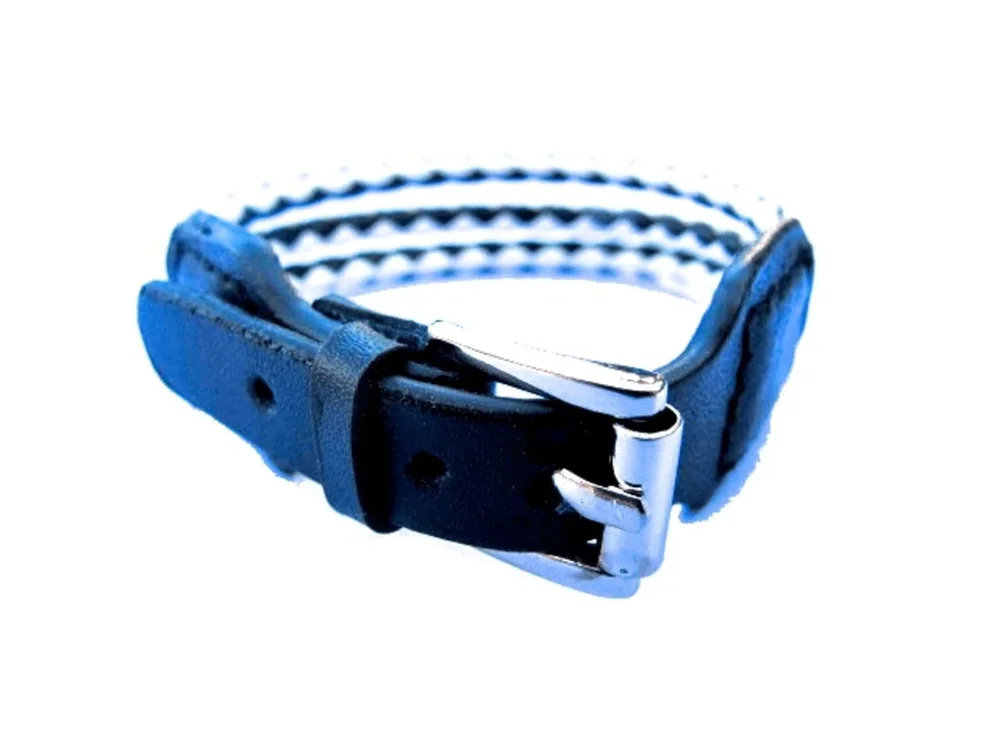 Läderarmband flätat svart och vit - Bild 2