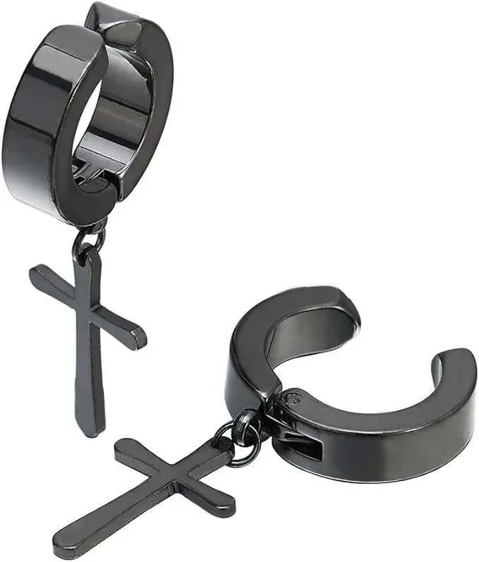 Clip on ring örhängen svart Kors - Bild 1