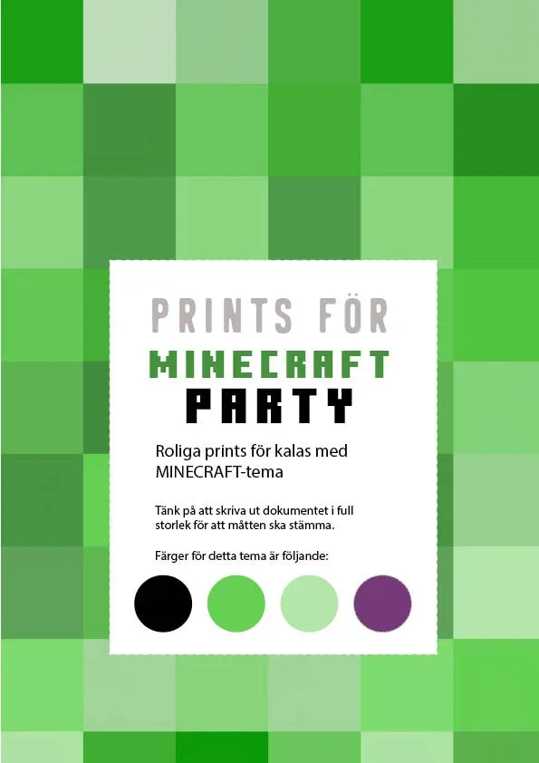 Prints för temakalas: Minecraft (PDF-format) Prints för temakalas: Minecraft (PDF-format)