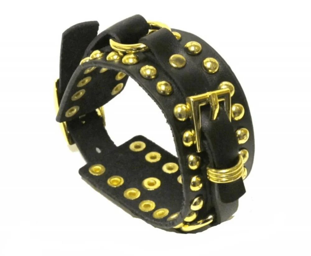 Läderarmband med runda nitar och spänne - Bild 1