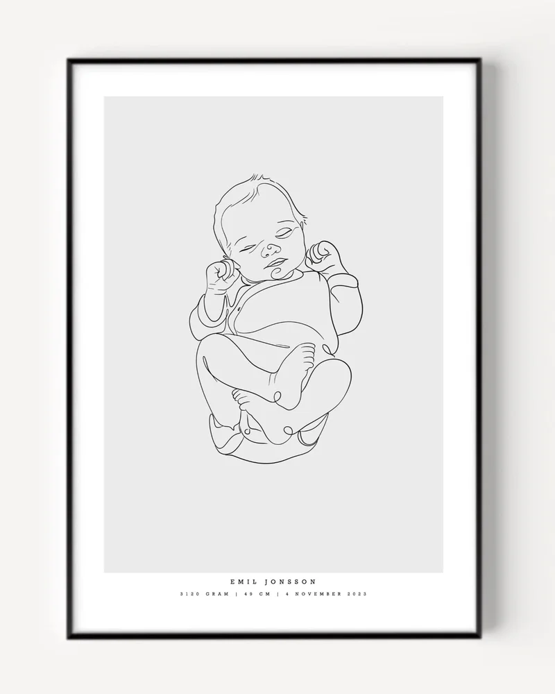 Födelseplansch med Line Art, skala 1:1 Födelseplansch med Line Art, skala 1:1