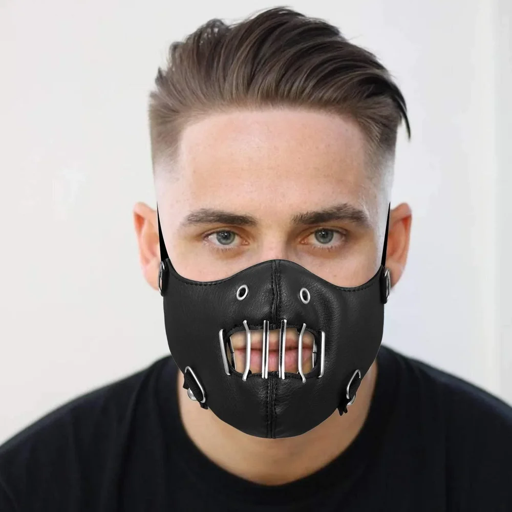Lädermask med andningshål och metallgrill - Bild 1