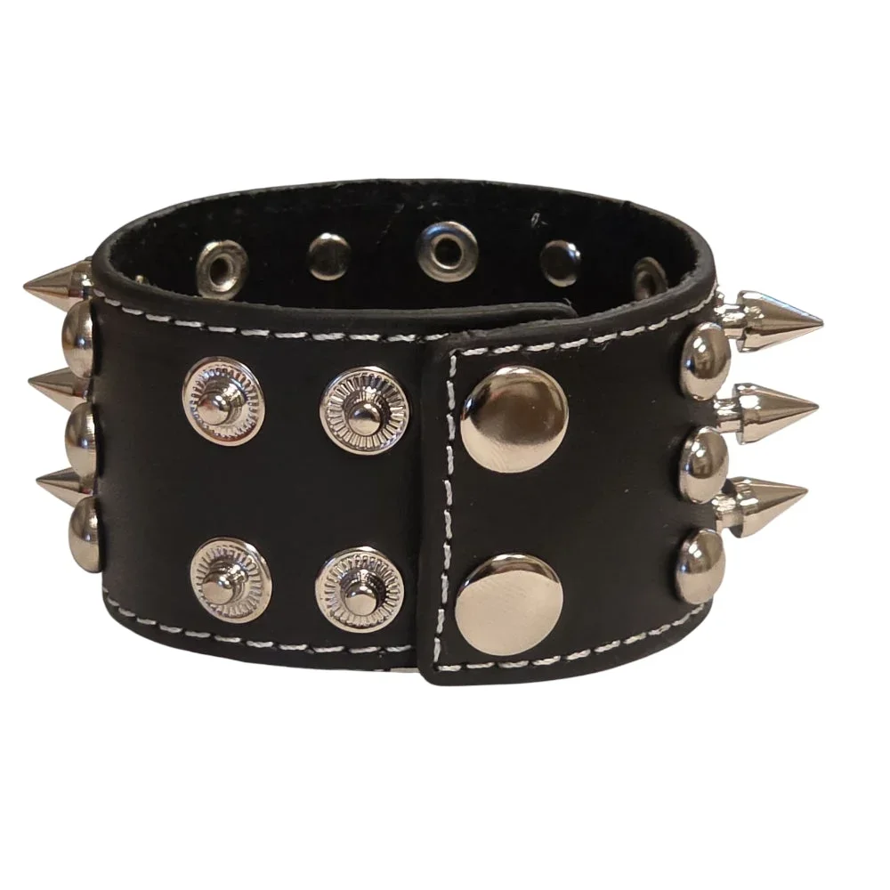 Läderarmband med Spikar och Runda Nitar – Svart - Bild 3