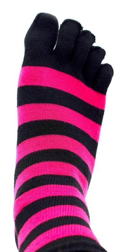 Randiga tåstrumpor rosa/svart - Bild 2