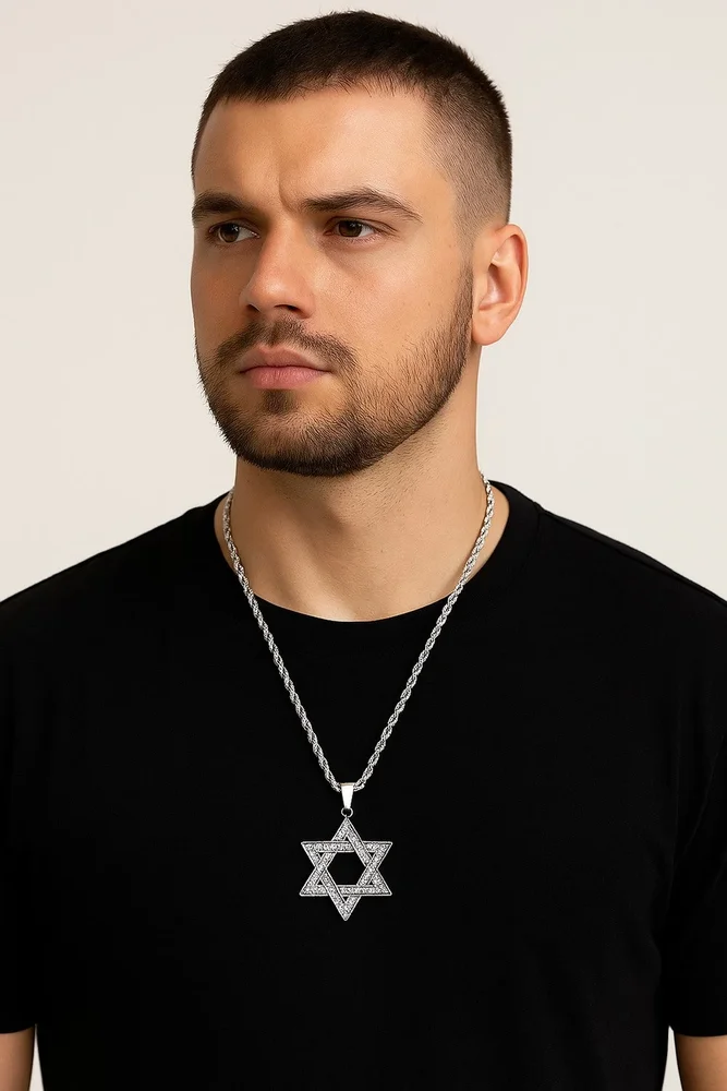 Silverfärgat halsband med Davidsstjärna - Bild 3