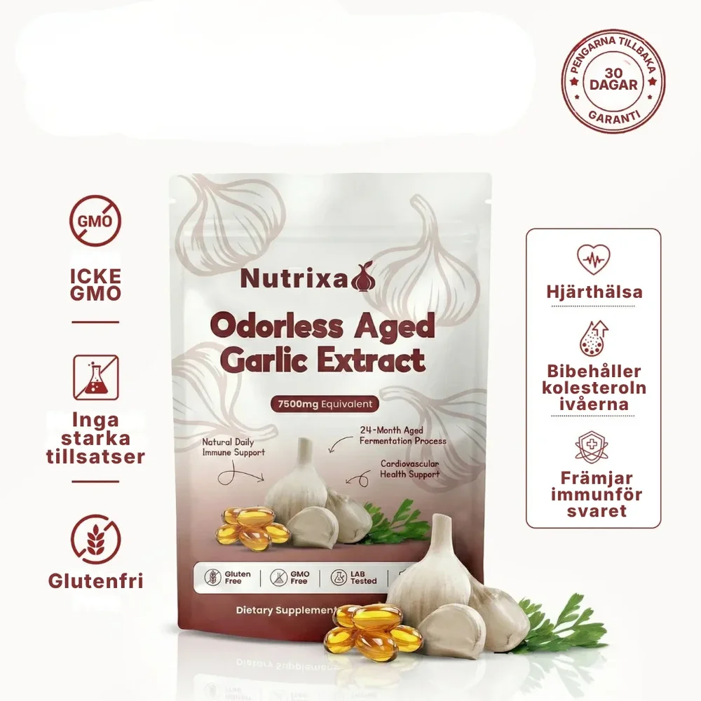 Nutrixa® | Extrakt av lagrad vitlök – 7500 mg luktfria mjuka kapslar - Bild 1