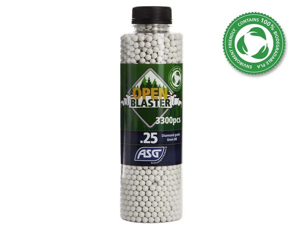 Open Blaster, 0.25g, airsoft bio BB, 3300 stk. flaske Open Blaster, 0.25g, airsoft bio BB, 3300 stk. flaske