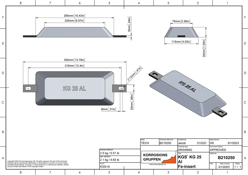 Aluminiumanod TYP 25 - 265*115*34mm/ 10,43*4,53*1,34in, B210250 - Bild 2