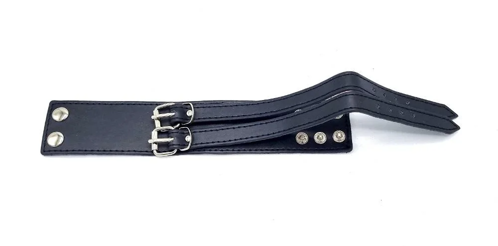 Svart läderarmband med dubbla spännen - Bild 2