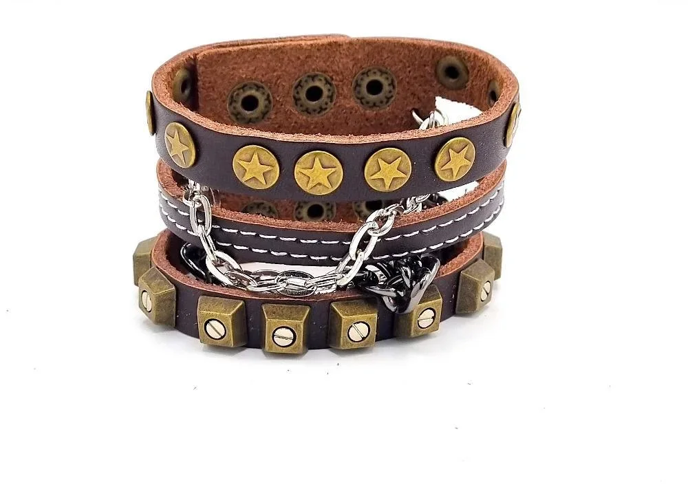 Läderarmband med kedjor och nitar - Bild 1