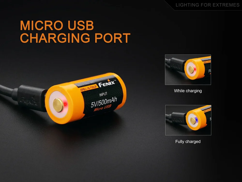 Fenix RCR123A / 16340 Genopladeligt Li-ion Batteri 700mAh med USB - Bild 3