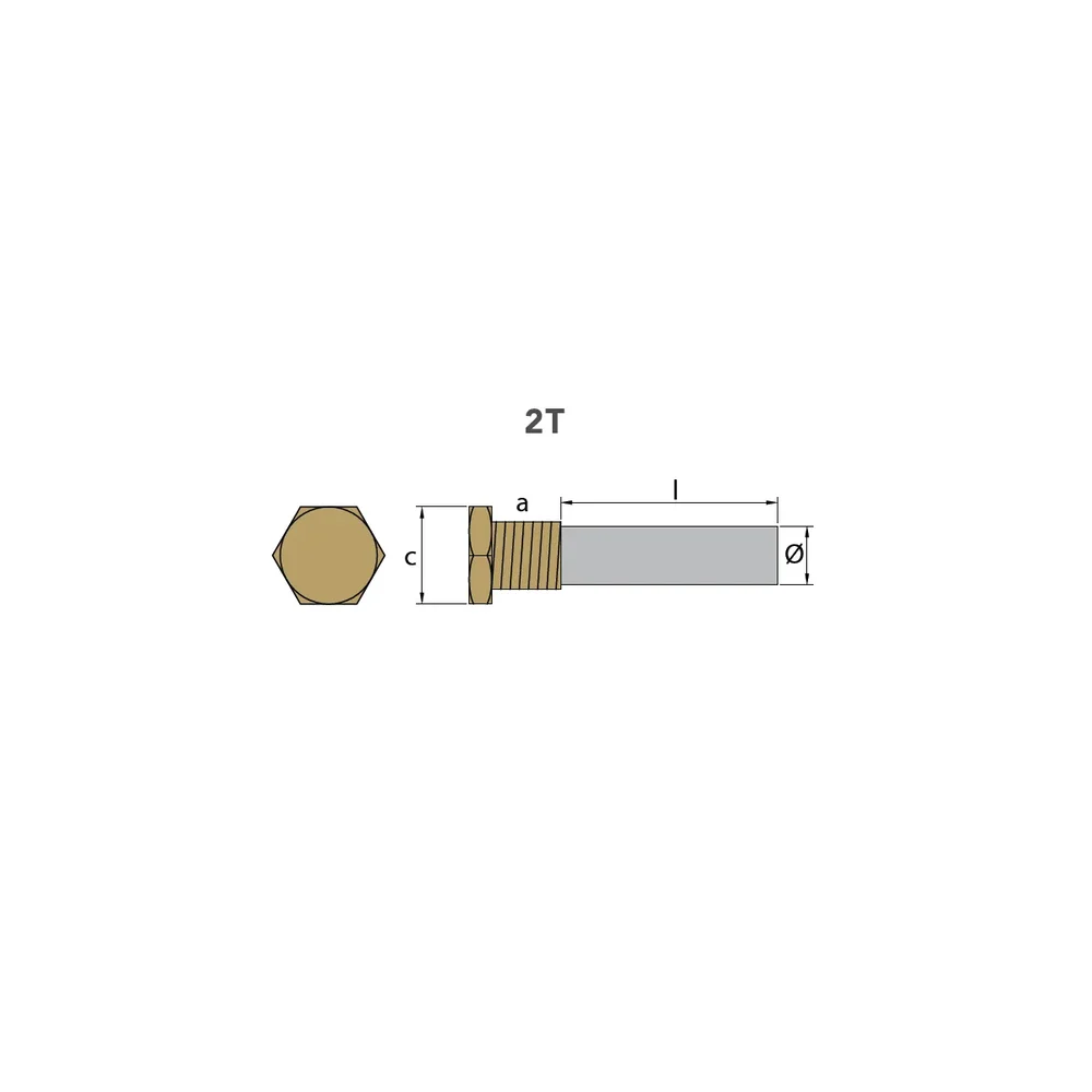 Cummins pencil anod Ø 16 L.50 Komplett, med mässingsplugg th.1/2''GAS conico - Bild 2
