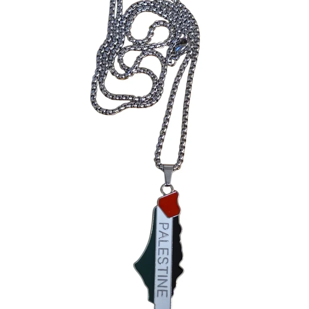 Halsband Palestina med text – Silverfärgat - Bild 1