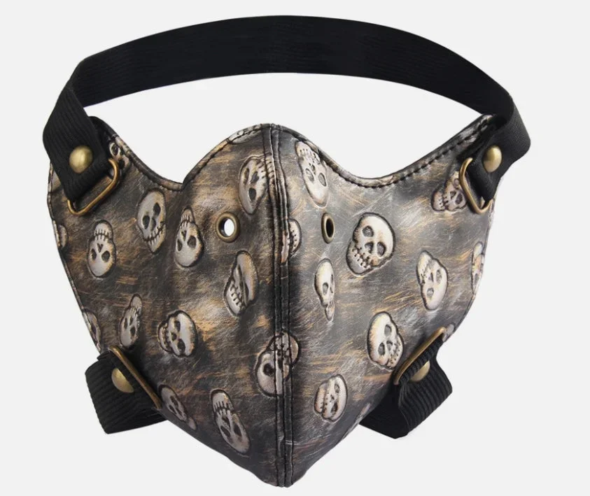 Ansiktsmask i konstläder med döskallemönster – bronsdetaljer - Bild 3