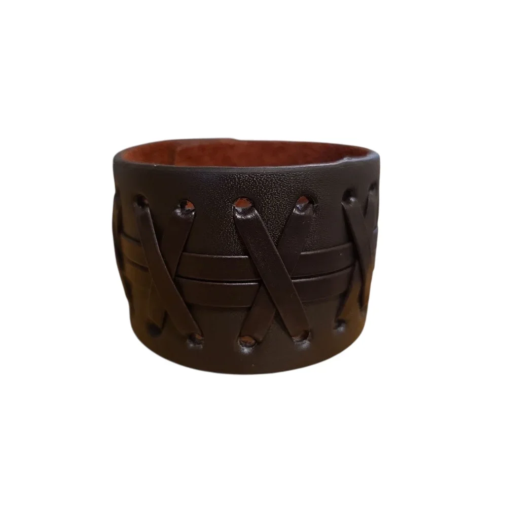 Brett brunt läderarmband med korssnörning – Justerbart - Bild 1