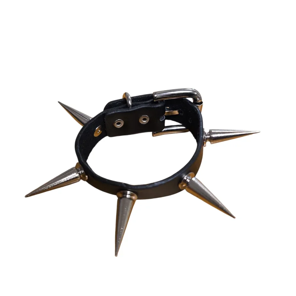 Svart läderarmband med extra långa spikes – Justerbart - Bild 1