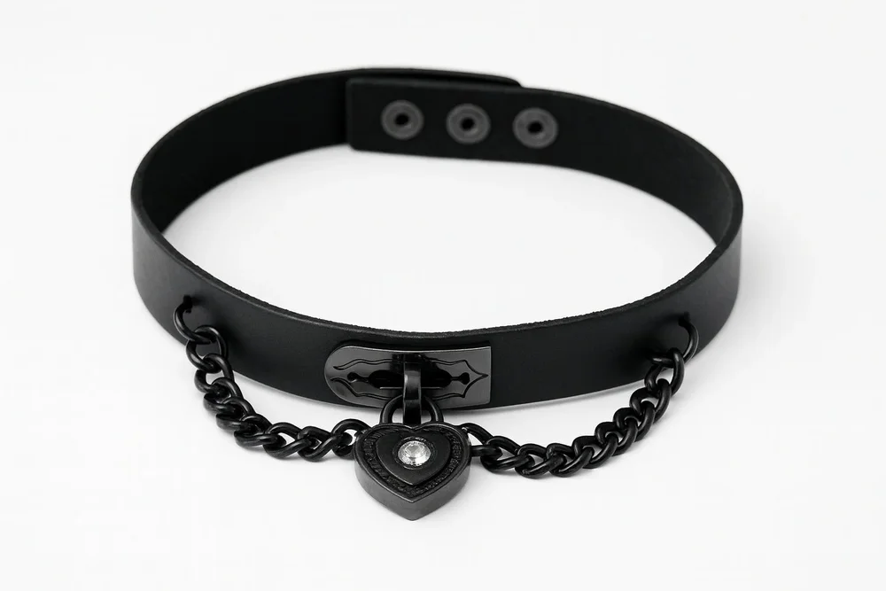 Svart choker med kedja och hjärthänge - Bild 2