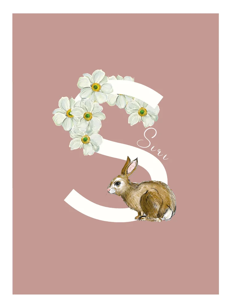 Namntavla med kaniner & blommor