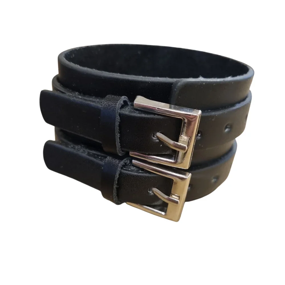 Svart läderarmband med dubbelrem - Bild 1