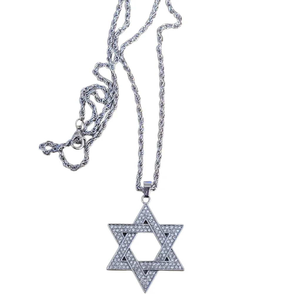 Silverfärgat halsband med Davidsstjärna - Bild 1