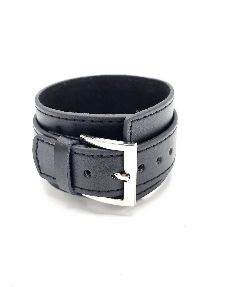 Svart armband i konstläder med spänne - Bild 3