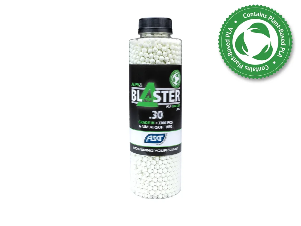 Alpha Blaster PLA Green Tracer kugler, 0,30 g, 3300 stk. – flaske Alpha Blaster PLA Green Tracer kugler, 0,30 g, 3300 stk. – flaske
