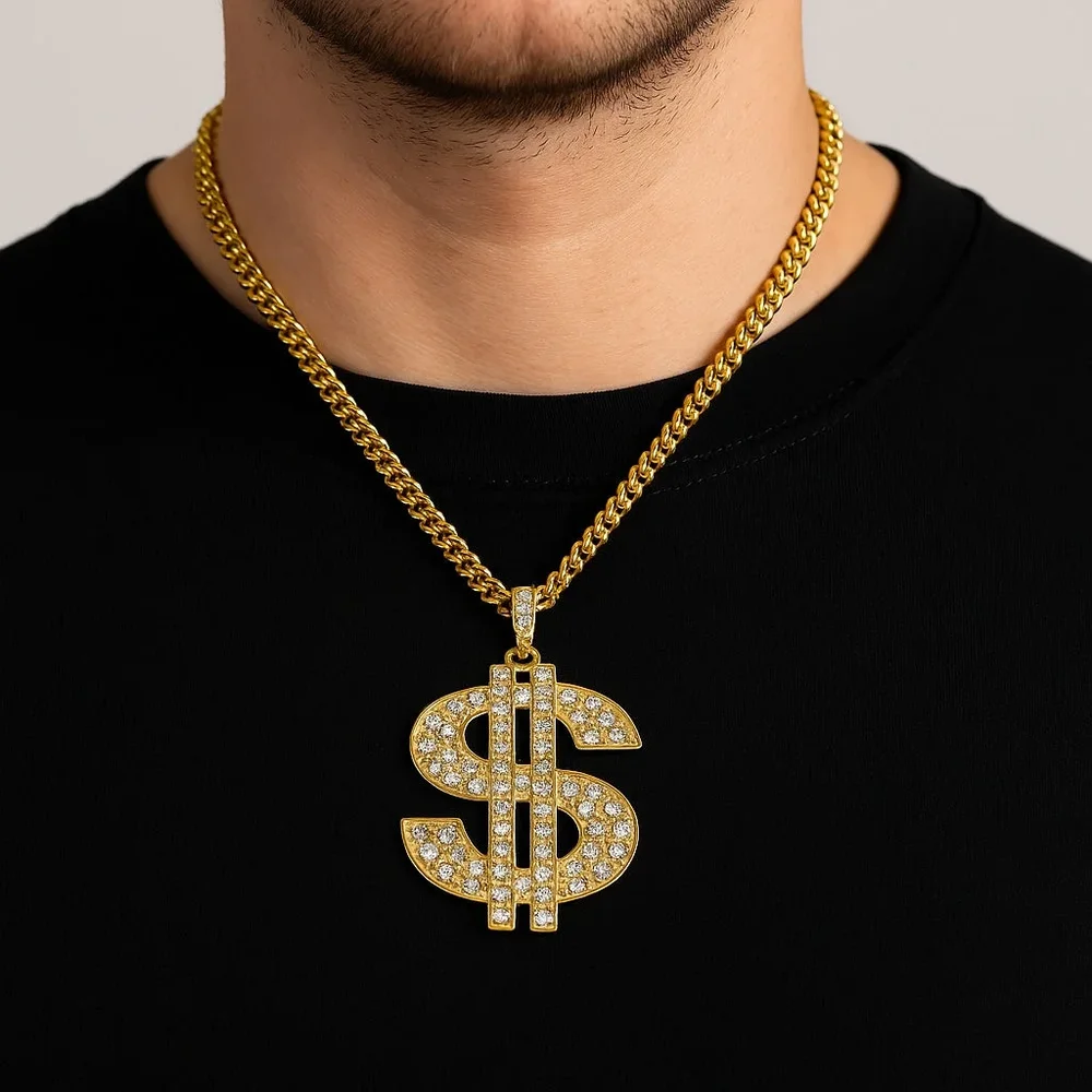 Guldigt halsband med stort dollarhänge - Bild 1