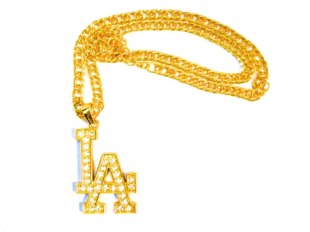 Los Angeles halsband guldfärgad med vita kristaller - Bild 1