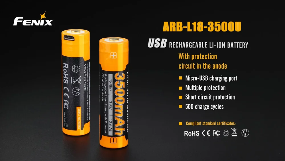 FENIX 18650 Genopladeligt Batteri 3500mAh Li-ion USB - Bild 2