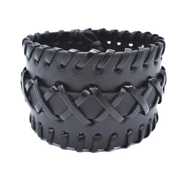 Svart läderarmband mönster - Bild 1