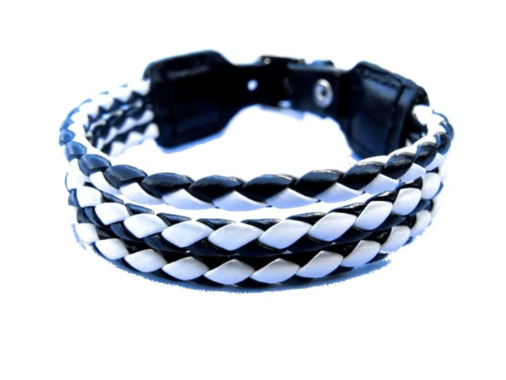 Läderarmband flätat svart och vit - Bild 1