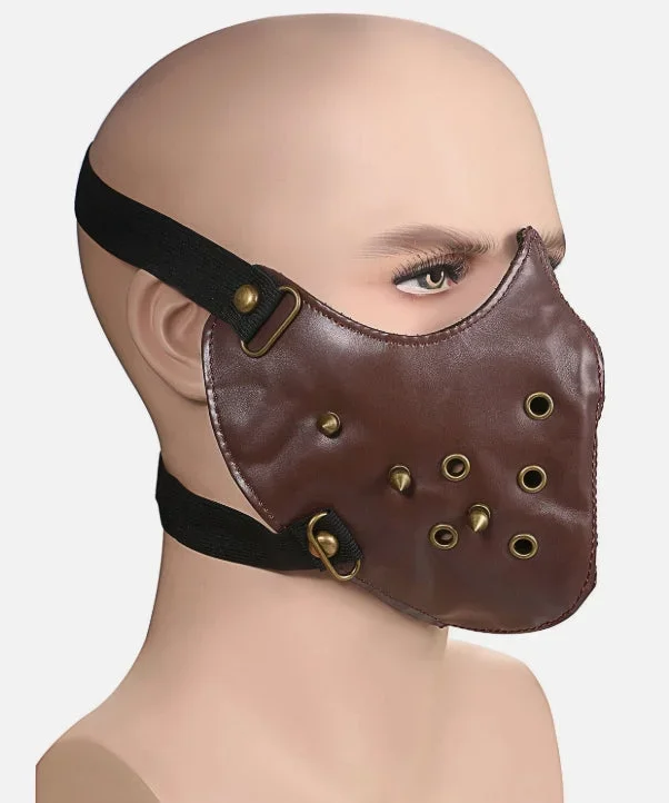 Mörkbrun ansiktsmask i konstläder med bronsnitar & öljetter - Bild 2