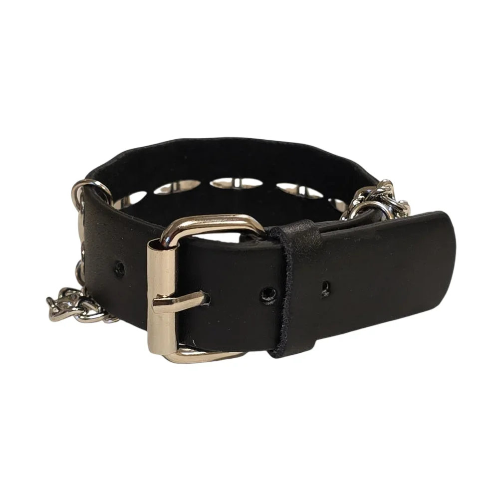 Läderarmband med Fyrkantiga Nitar och Kedja - Bild 3